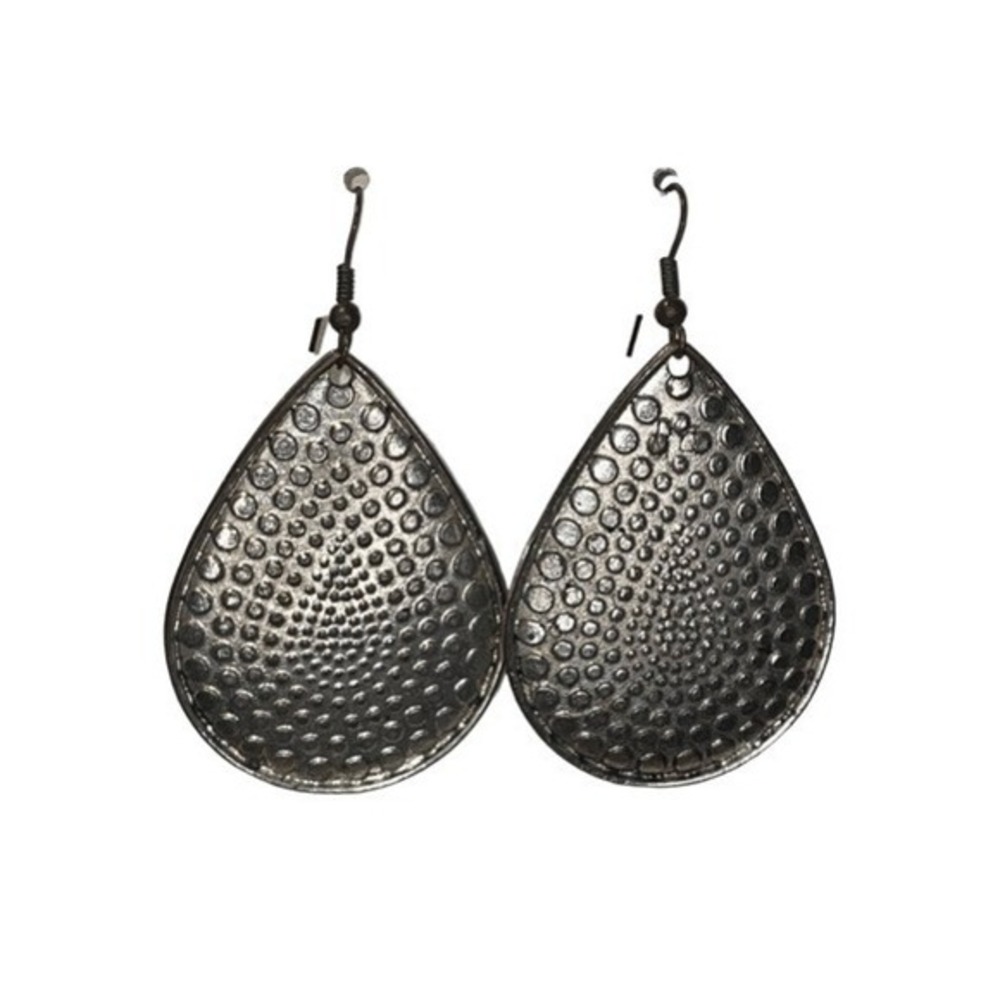 Vintage Y2K‎ Tear Drop Earrings Silver Tone Metal Textured Dangle Pierced